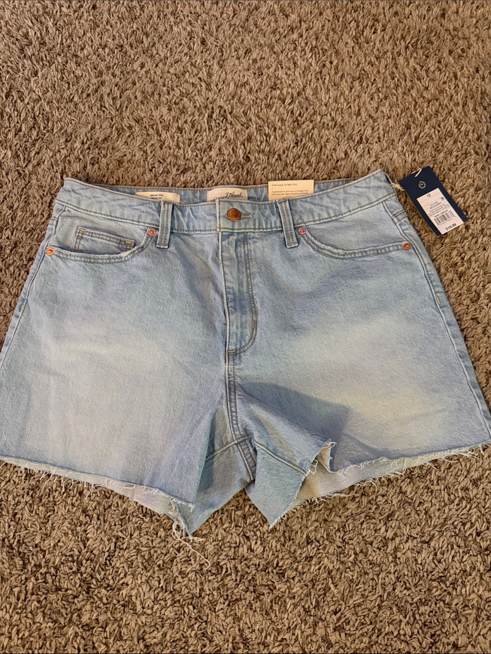 Universal Thread Light Blue High-Rise Denim Cutoff Shorts size 12 vintage midi
